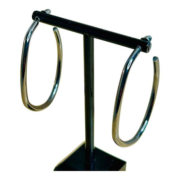 Large Hoop Earrings Gold Tone Gunmetal Silver Tone Two Pair - Picture 5 of 5